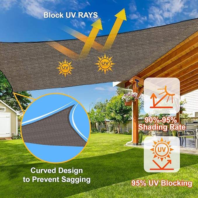 SUNLAX Sun Shade Sail 10' x 21' Brown Rectangle Canopy Sail Shade Cover UV - Image 4
