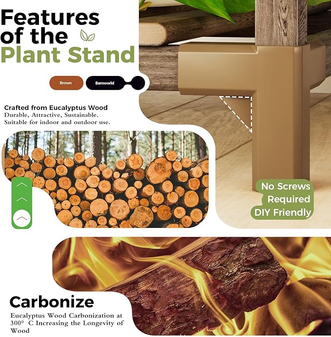 Bamworld Plant Stands Indoor 4 Sets Plant Shelves Outdoor Wooden Plant Holder - Image 6