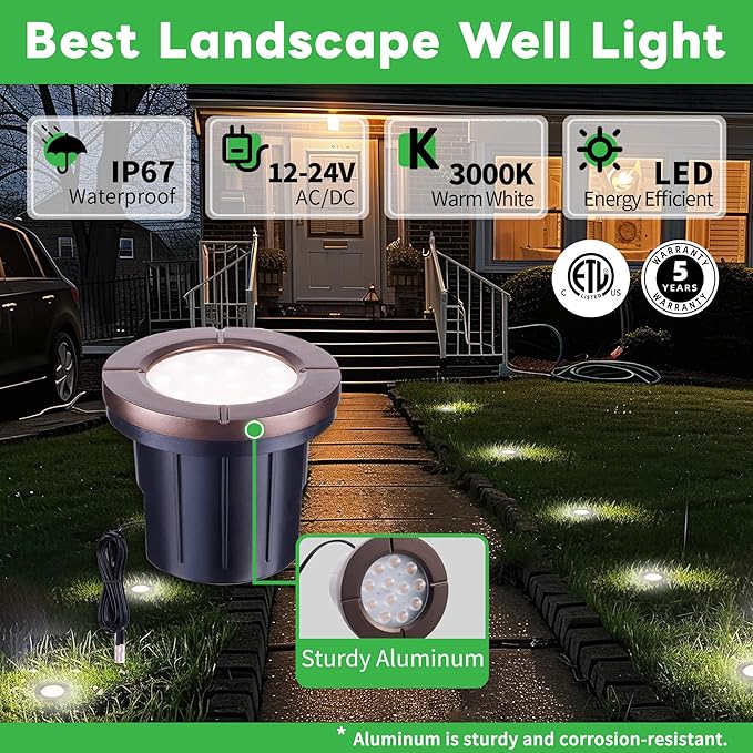 Landscape Well Light Kit, 8 Pack LED Low Voltage In Ground Lights and 100W - Image 2