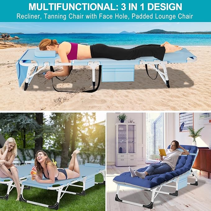 ABORON Oversized Folding Sun Tanning Chair, 3 in 1 Heavy Duty Chaise Lounge - Image 7