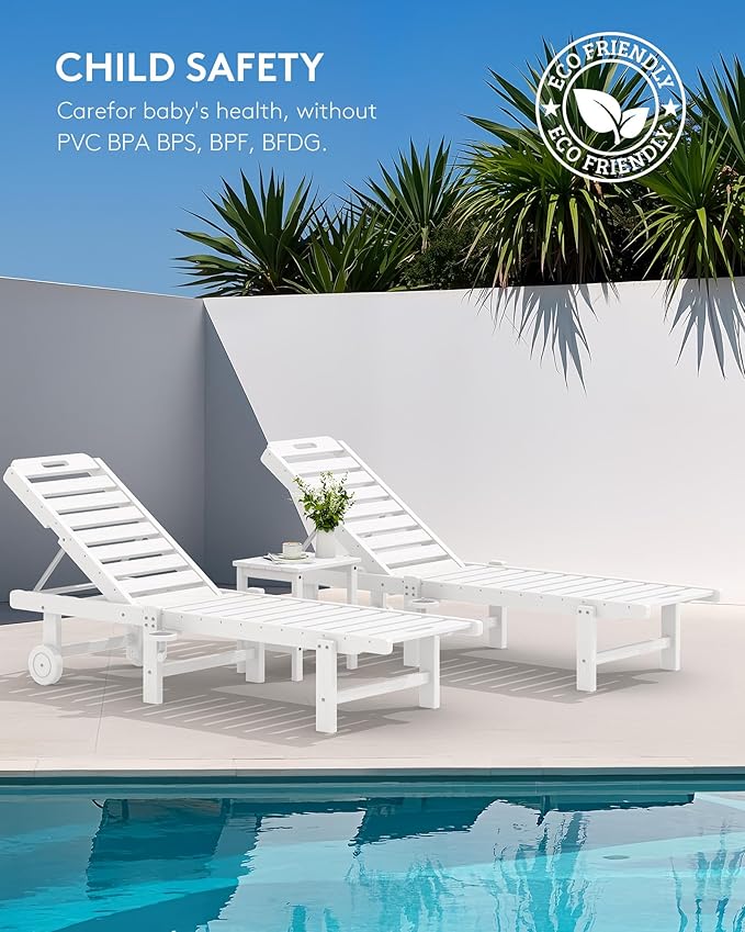 SERWALL Patio Chaise Lounge Chair Set of 4, HDPE Outdoor Lounge Chair - Image 9