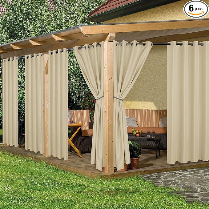 HolidayIdeas Outdoor Curtains for Patio Waterproof, 6 Panels by HolidayIdeas