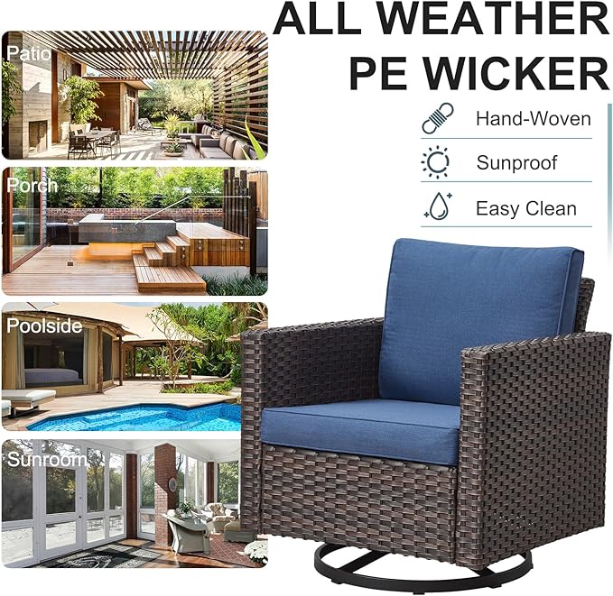 Belord Outdoor Bistro Set 3 Piece Wicker Swivel Rocker Patio Chairs, Oversize - Image 7