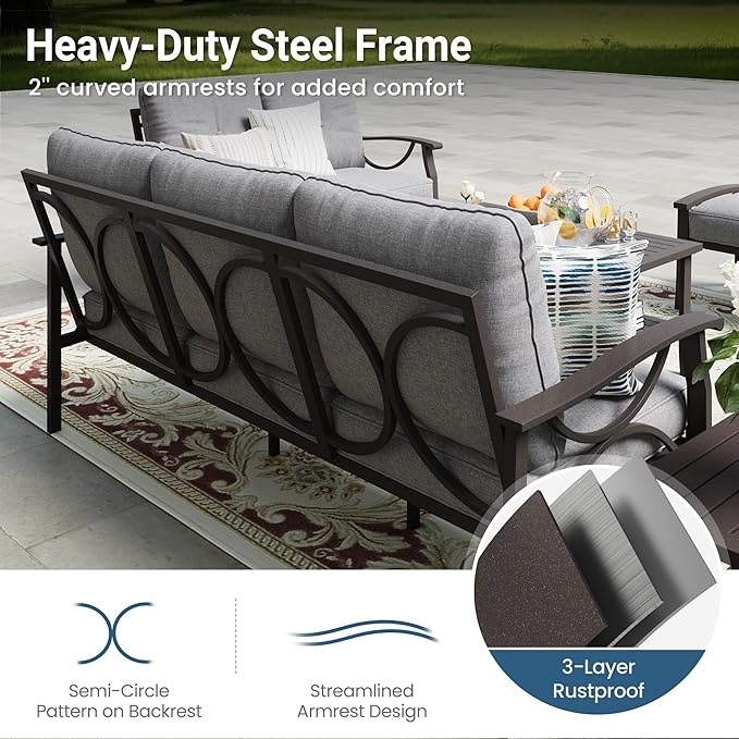 RoyalCraft Patio Loveseat, All-Weather Outdoor 2 Seats Sofa Couch, Khaki Metal - Image 5