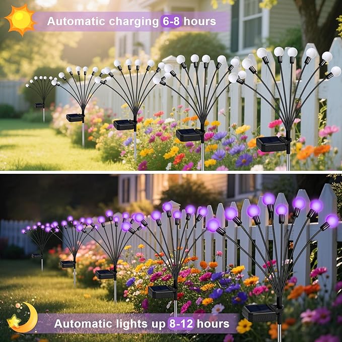 Solar Garden Lights 16 LEDs, 2 Pack 8 Heads, Outdoor Waterproof, Swaying - Image 3
