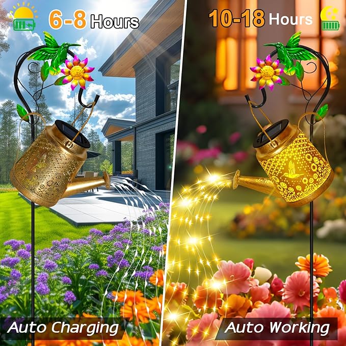 Hummingbird Solar Lanterns Garden Decor, Outdoor Waterproof Watering Can - Image 3