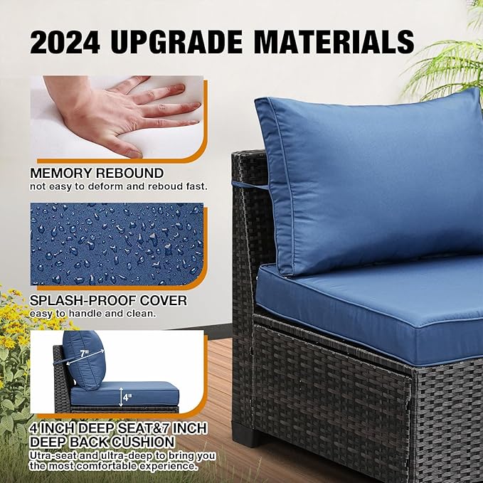 5 Pieces Patio Furniture Set All-Weather Outdoor Wicker Sectional Conversation - Image 4