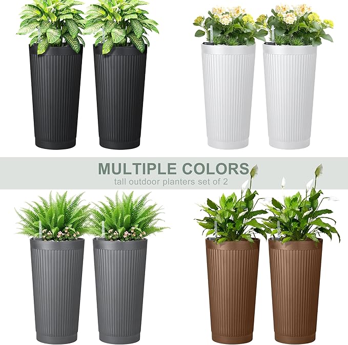 Set of 2 Large Planter Outdoor Self Watering Pots - Image 5