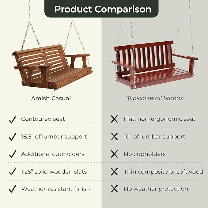 Amish Casual 3 Foot Roll Back Porch Swing - Image 3