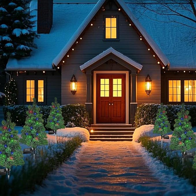4PCS Solar Christmas Tree Garden Stake Lights Outdoor Waterproof Pathway Lights - Image 8