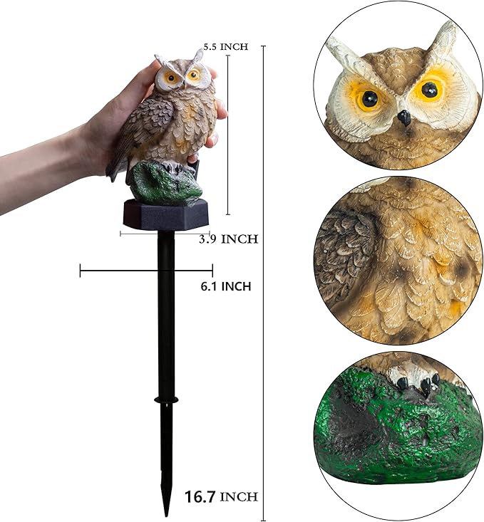 Dazzle Bright 2 Pack Owl Figure Solar LED Lights, Resin Garden Waterproof - Image 3