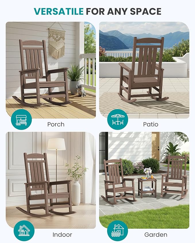 SERWALL HDPE Outdoor Rocking Chair Set of 4, Patio Rocking Chairs, All-Weather - Image 9