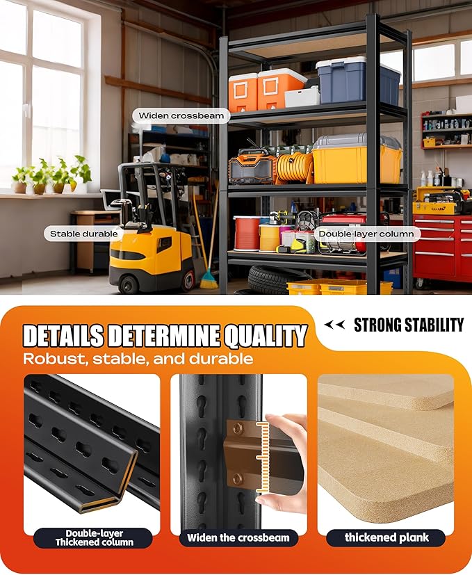 AOAORRG Set of 3 Garage Shelving Heavy Duty Storage Shelves, Metal Adjustable - Image 6