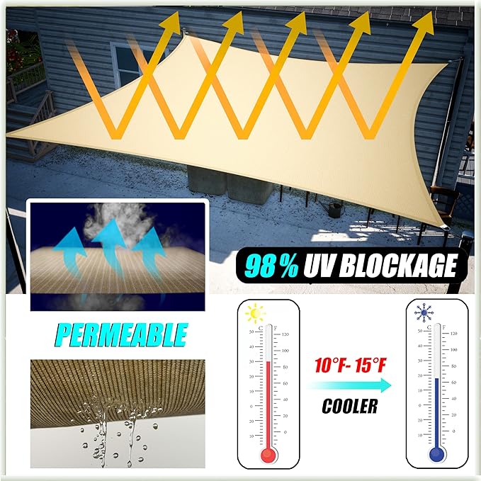 Amgo 12' x 12' x 17' Sand Beige Right Triangle Sun Shade Sail UPF50+ Canopy - Image 4