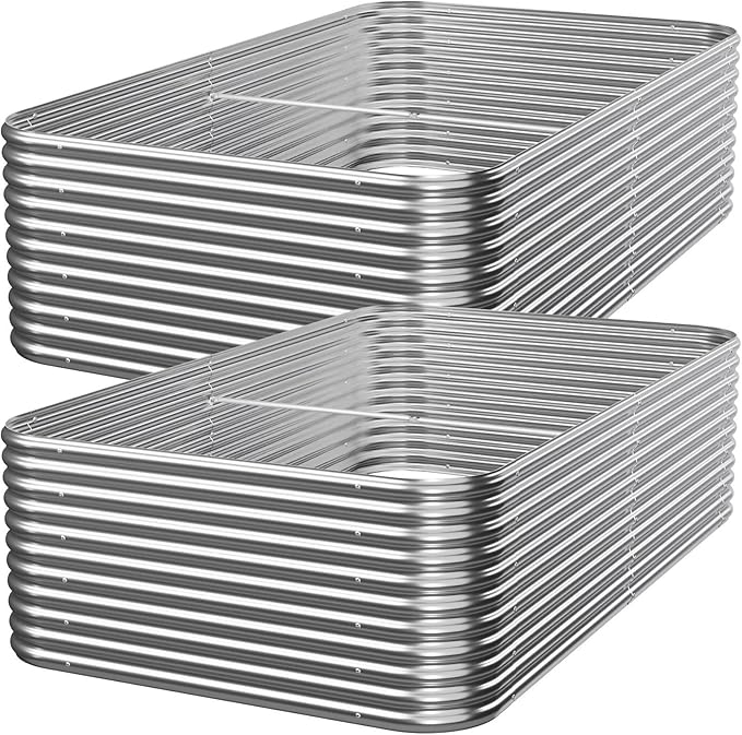 2 PCS Tall 8x3x1.5ft Galvanized Raised Garden Bed Outdoor, Metal Garden Bed by Mostmahes