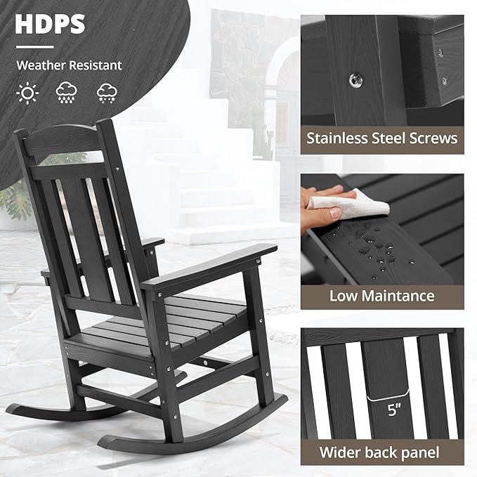 LUE BONA Outdoor Rocking Chairs Set, HDPS Poly Porch Rockers - Image 4