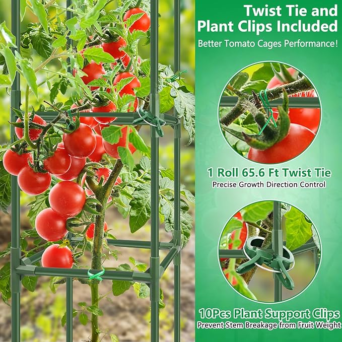 3 Pack Square Tomato Cages, Plant Support Tower Stakes Cucumber Pepper Trellis - Image 4
