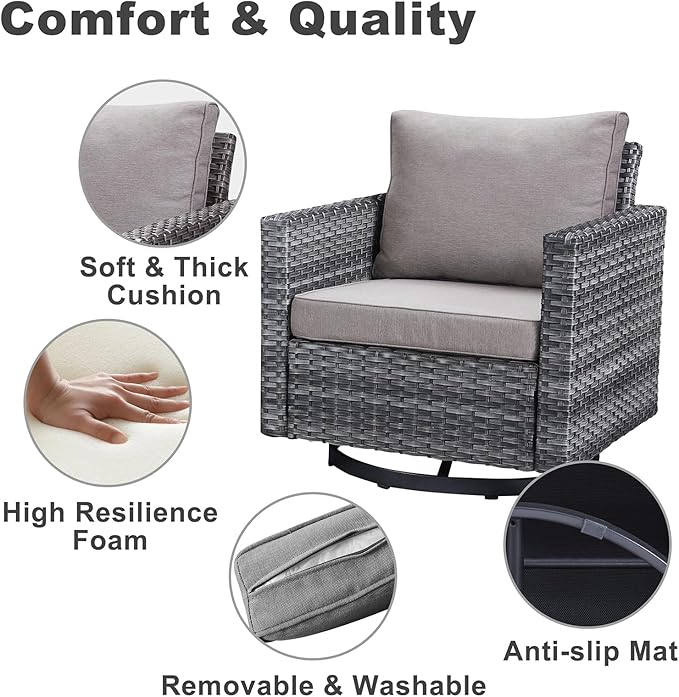 Belord Wicker Chairs Outdoor Bistro Set Oversize Patio Swivel Rocker, Rattan - Image 7