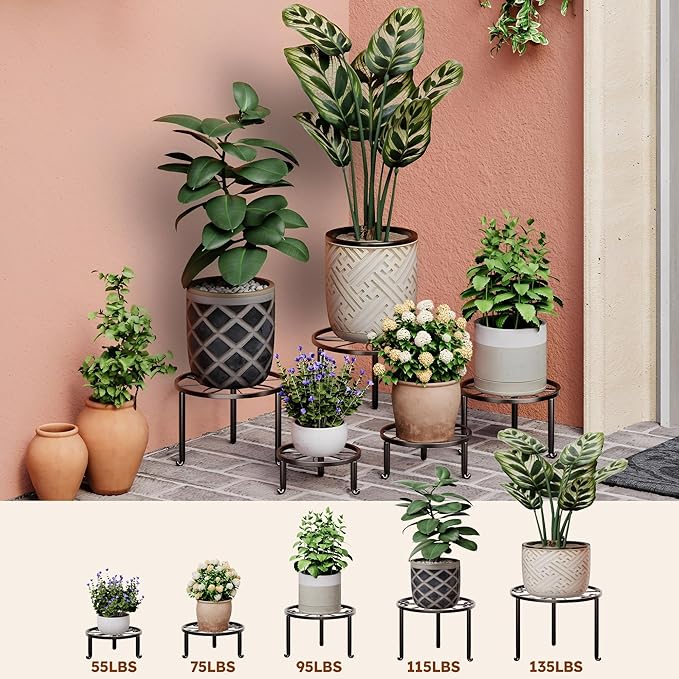 5 Pack Metal Potted Plant Stand Small Short Flower Pot Holder - Image 3