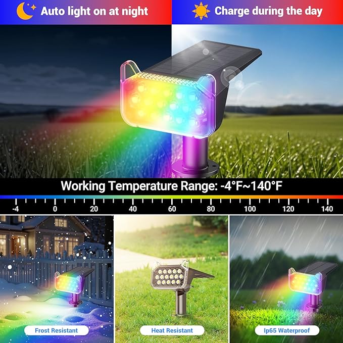 WdtPro 6 Pack Solar Color Changing Spot Lights, 10 Lighting Modes, 9 Colors - Image 5