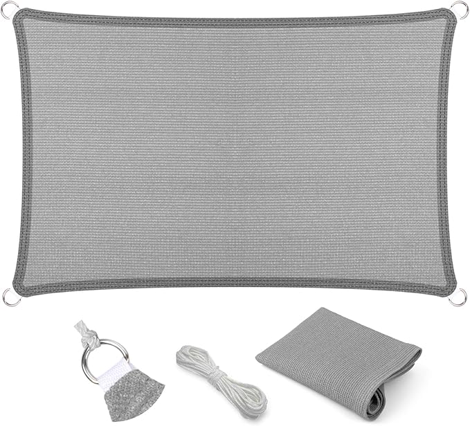 Eden's Decor Straight Flat-Edged Sun Shade Sail Rectangular 11' x 14' Grey by EdensDecorInc