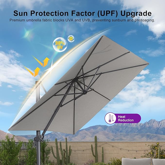 PURPLE LEAF Patio Umbrella 10' X 13' Rectangle Cantilever Umbrella Large - Image 6