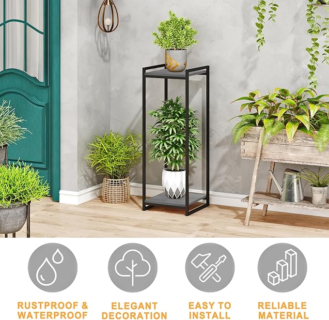 2-Tier Plant Stand Indoor, Oak Grey - Image 3