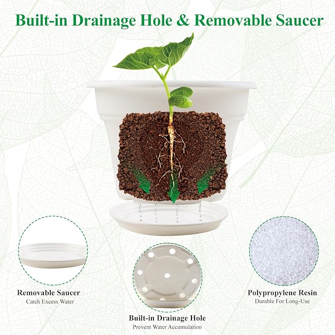 6 Inch Plastic-Flower Pot-for-Indoor Plants, 6 Pack Outdoor Plant Pots - Image 4