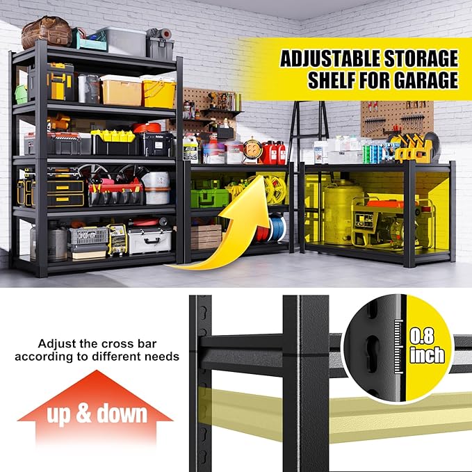 Set of 2 71"H-35"W All Metal Garage Shelving-2050LBS 5 Tier Storage Shelves - Image 4
