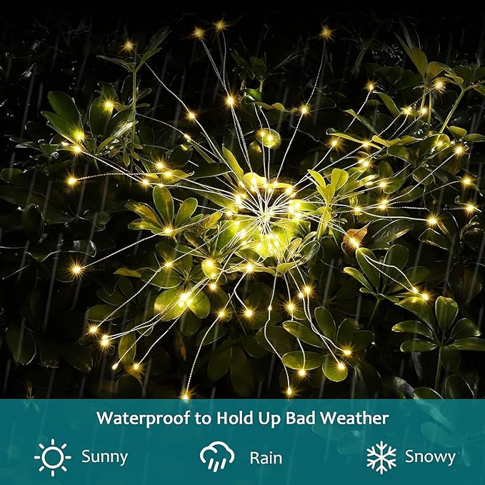 JJGoo Solar Firework Lights, 4 Pack 120 LEDs 2 Lighting Modes Solar Garden - Image 3
