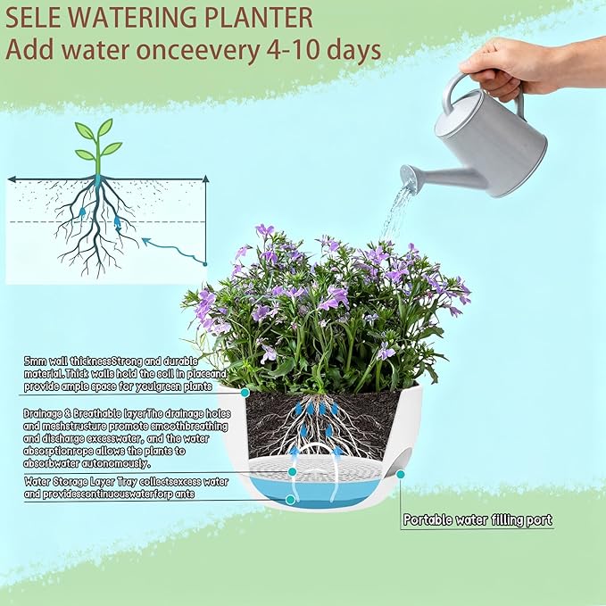 Set of 4-8 Inch Self Watering Hanging Planters - Image 9
