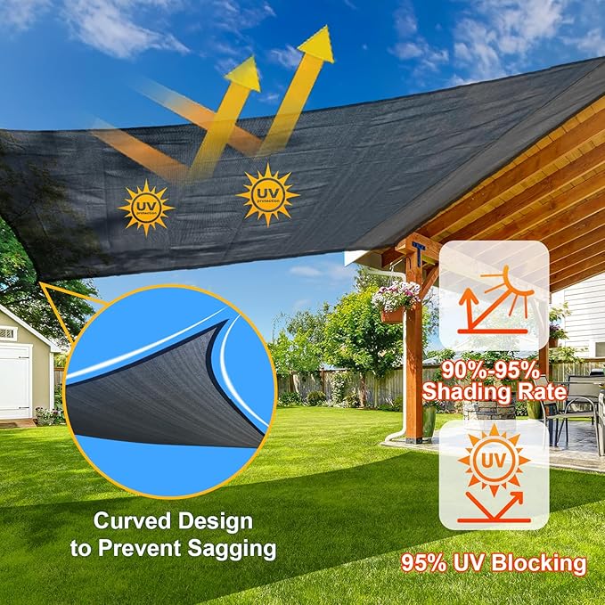 SUNLAX Sun Shade Sail 14' x 18' Dark Grey Rectangle Canopy Sail Shade Cover UV - Image 4
