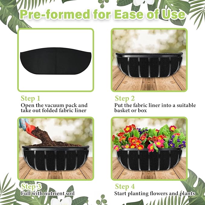 Riare 6 Pack 24 Inch Black Felt Window Box Liners- Fabric Trough Planter Basket - Image 5