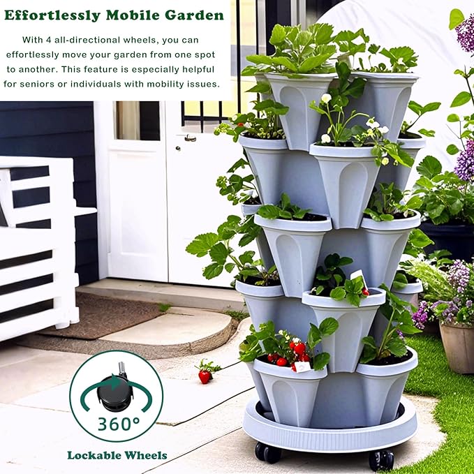 7 Tiered Strawberry Planters 3 Pack, Vertical Stackable Planter, Herb Stacking - Image 4