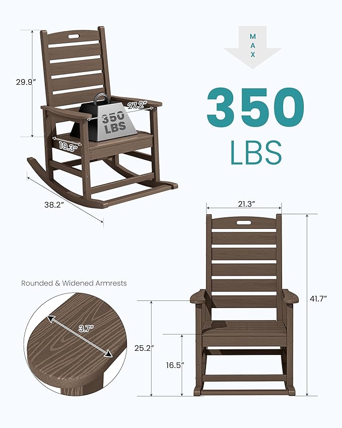 SERWALL Outdoor Rocking Chair Set of 2, Oversized Rocking Chair - Image 3