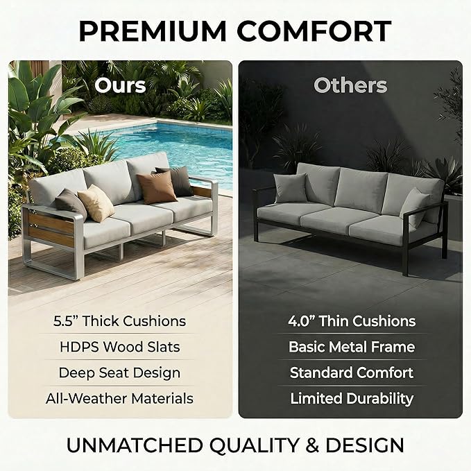 ZANDOR Aluminum Outdoor Patio Conversation Furniture Set, Seating Sofa - Image 4