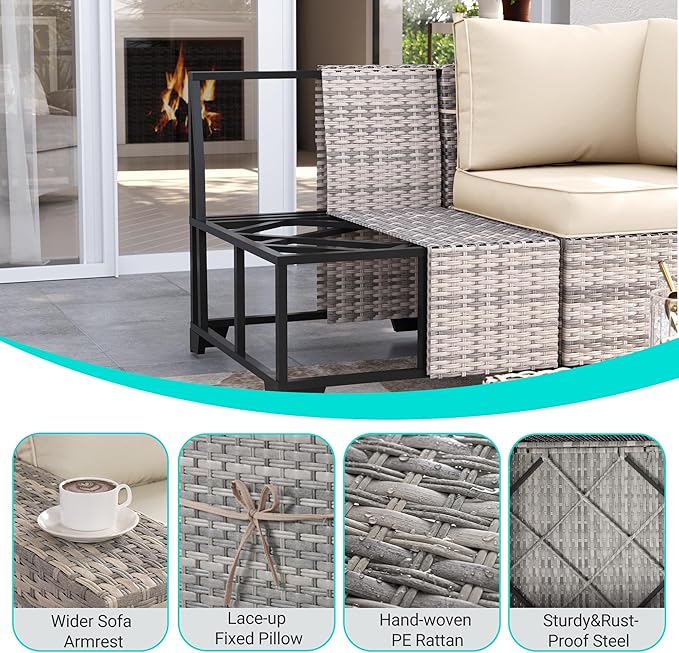 6-Piece Outdoor Patio Furniture Set Wicker Sectional Sofa Set, Patio - Image 4