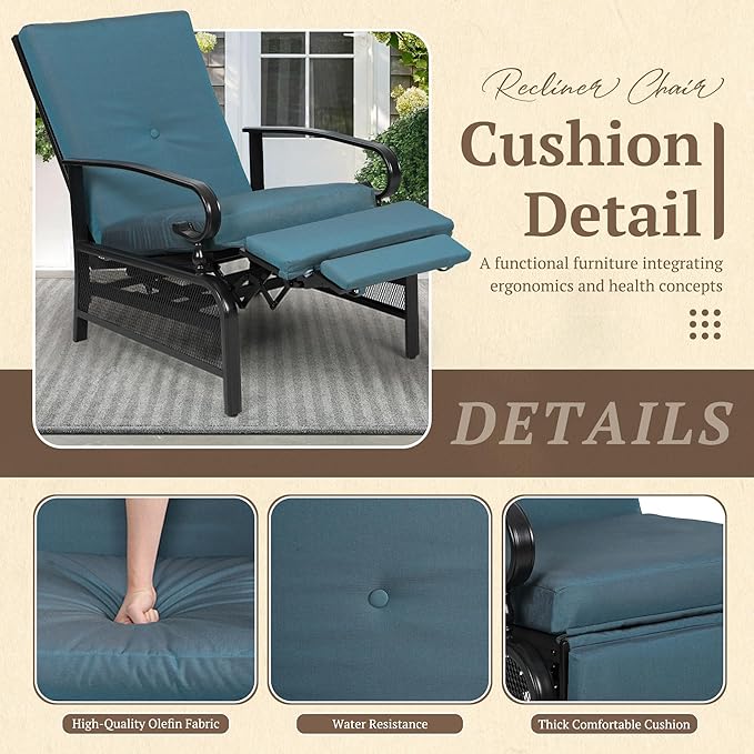 Oakcloud Adjustable Outdoor Lounge Chair Metal Patio Relaxing Recliner Chair Set - Image 4