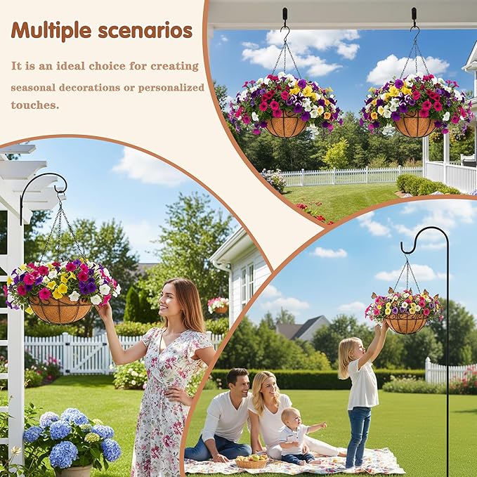 14 inch Metal Hanging Baskets For Plants Outdoor 4 Pack Round Metal Wire - Image 7