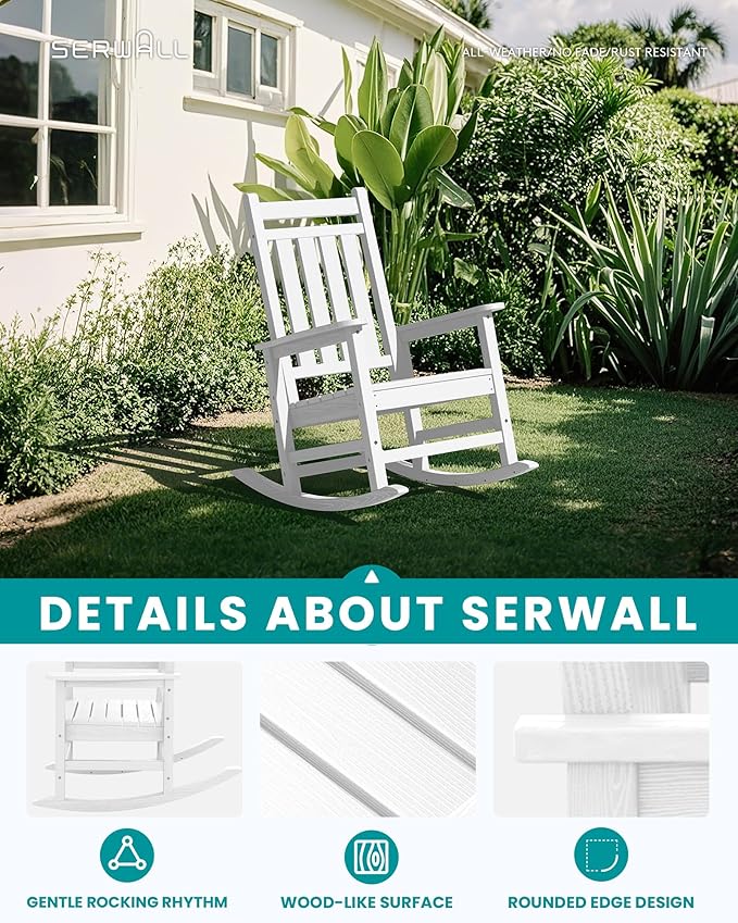 SERWALL Oversized Outdoor Rocking Chair Set of 2, HDPE Rocker - Image 4