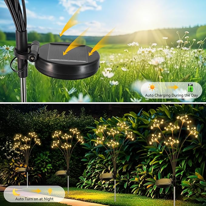 JJGoo Solar Garden Lights, New Upgraded 2 Pack Solar Swaying Starburst Light - Image 4