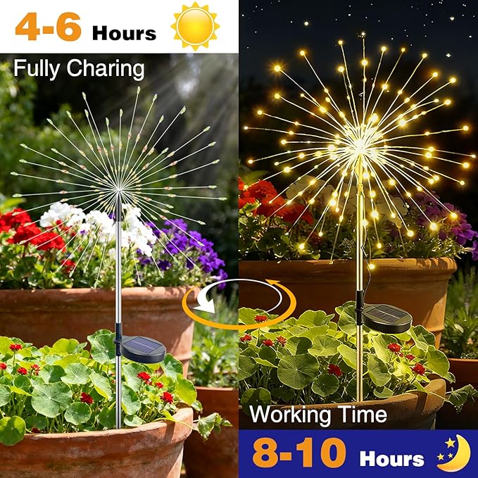 btfarm 6 Pack 120 LED Solar Garden Lights Outdoor, 8 Modes Firework Lights - Image 7