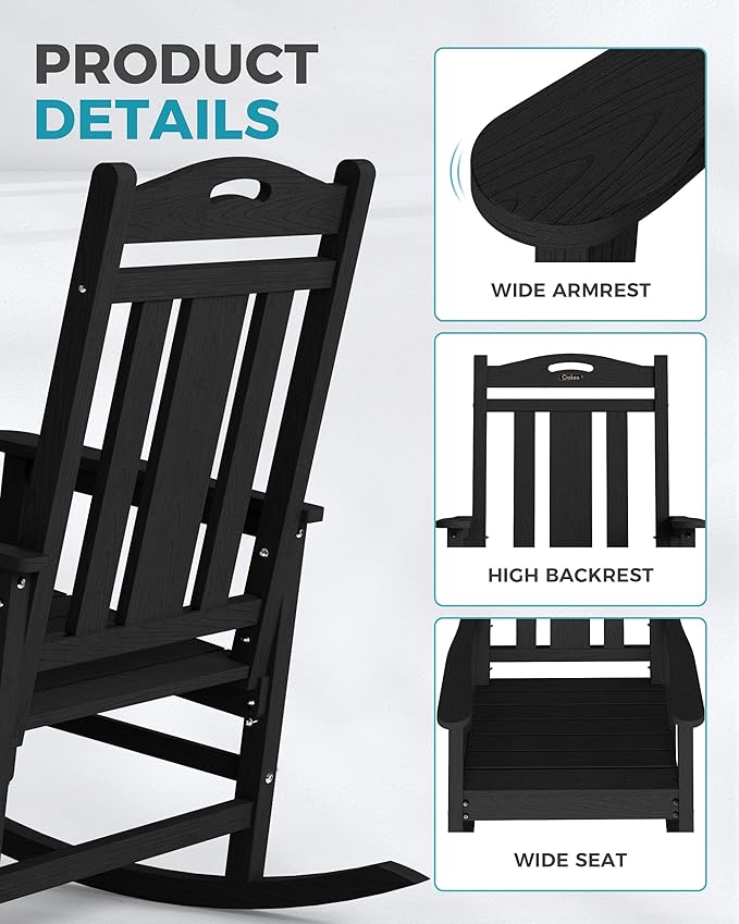 Ciokea Oversized Outdoor Rocking Chairs Set of 3, 380lbs Heavy-Duty Large Patio - Image 6