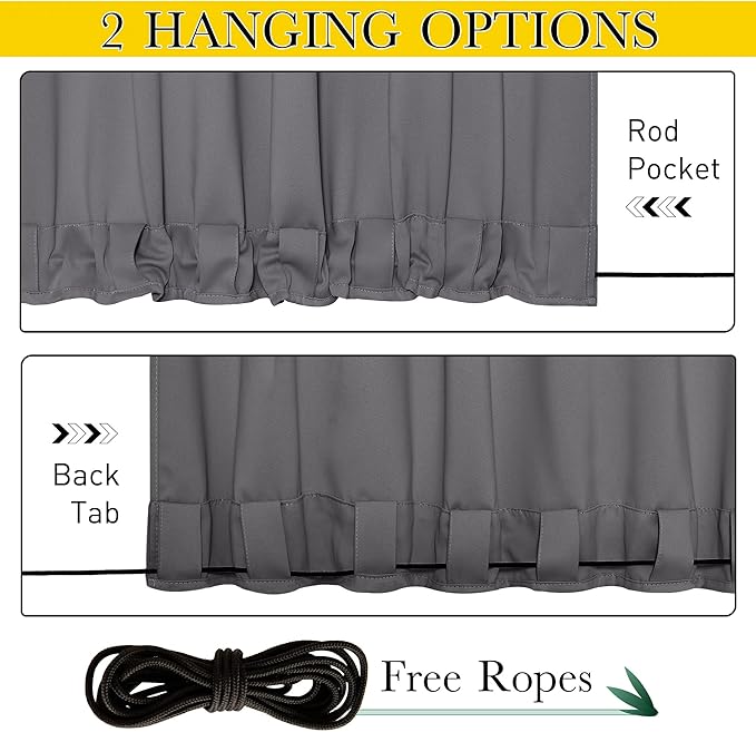 NICETOWN 2 Panels Outdoor Curtains Grommet & Back Tab on Top & Bottom - Image 8