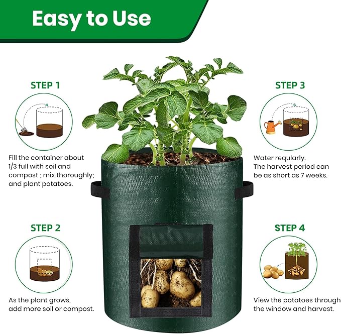 10 Gallon 3-Pack Potato Grow Bags, Heavy Duty PE Fabric Pots - Image 5