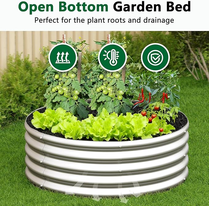 zizin 2 Pcs Round 4x4x1ft Raised Garden Bed Kit Metal Planter Box - Image 6