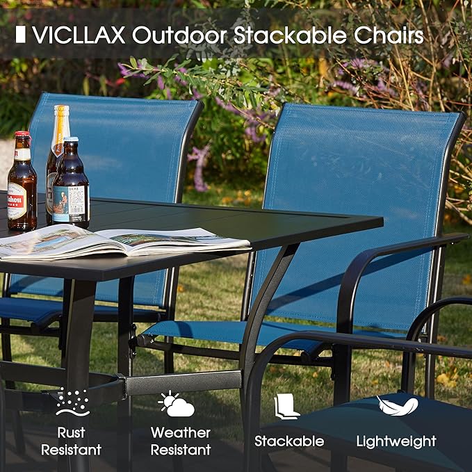 VICLLAX Patio Table and Chair Set of 10, All Weather Metal Round Outdoor Dining - Image 5