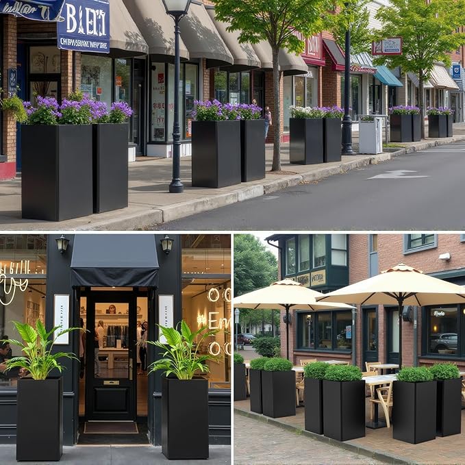 26" Tall Planters, Outdoor＆Indoor Black Planter Pots, Durable All-Weather Use - Image 8