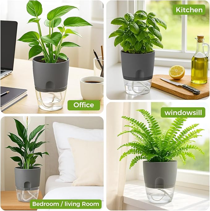8 Pack Self Watering Pots for Indoor Plants, PlanterHoma 3.2 Inch Plant Pot - Image 8