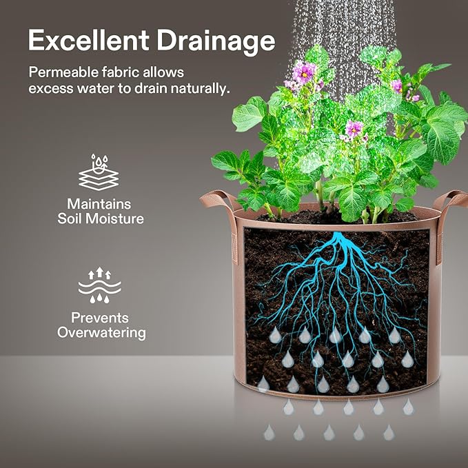 VIVOSUN 5-Pack 2 Gallons Grow Bags Heavy Duty Thickened Nonwoven Fabric Pots - Image 5